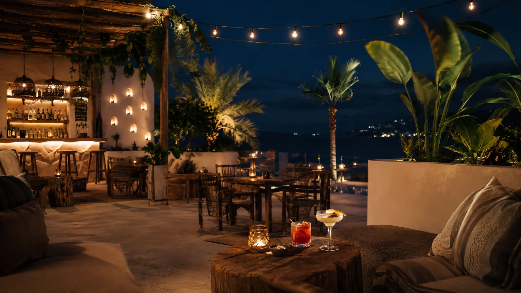 Warm Ibiza bar atmosphere